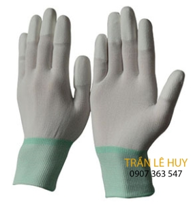 Găng tay sợi Polyester phủ PU đầu ngón trắng