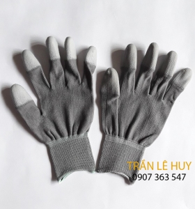 Găng tay sợi Polyester phủ PU đầu ngón màu xám