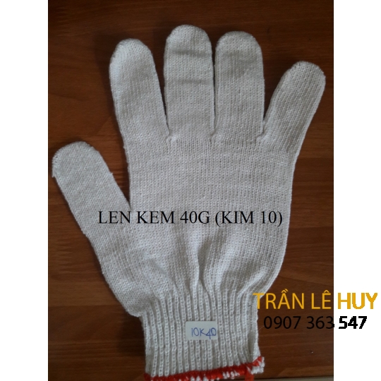 Găng tay len sợi cotton màu kem 40g-60g kim 10