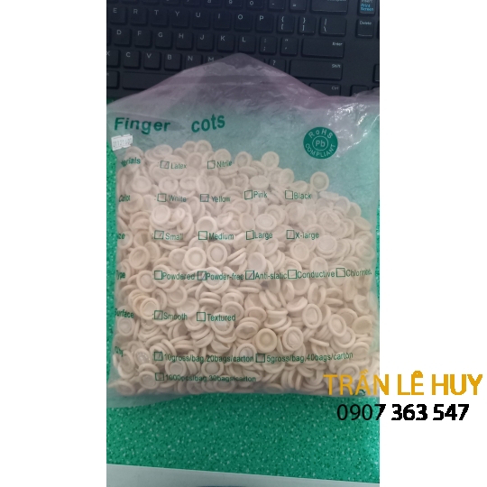 Bao ngón tay cao su chống tĩnh điện có bột /không bột. Túi 1440 cái