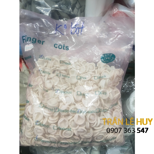 Bao ngón tay cao su chống tĩnh điện có bột /không bột. Túi 1440 cái