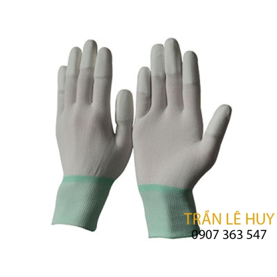 Găng tay sợi Polyester phủ PU đầu ngón trắng