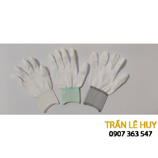 Găng tay sợi Polyester phủ PU đầu ngón trắng