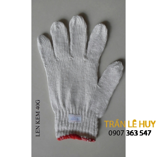 Găng tay len sợi cotton màu kem 40g-90g