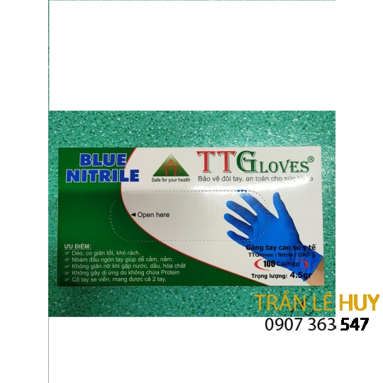 Găng  tay y tế Nitrile  màu xanh size S-M-L