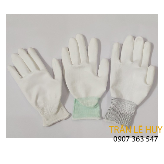 Găng tay sợi Polyester phủ PU lòng bàn trắng