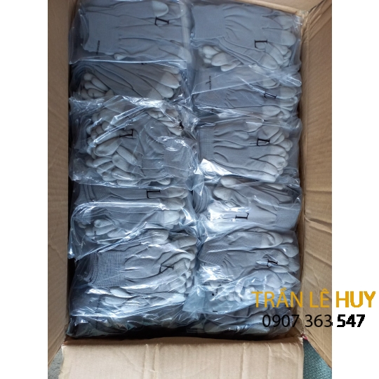 Găng tay sợi Polyester phủ PU đầu ngón màu xám