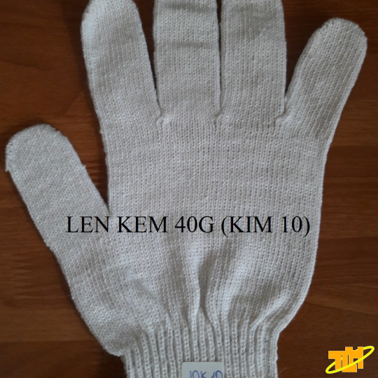 Găng tay len sợi cotton màu kem 40g-60g kim 10