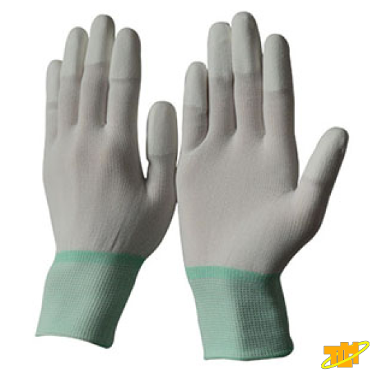 Găng tay sợi Polyester phủ PU đầu ngón trắng