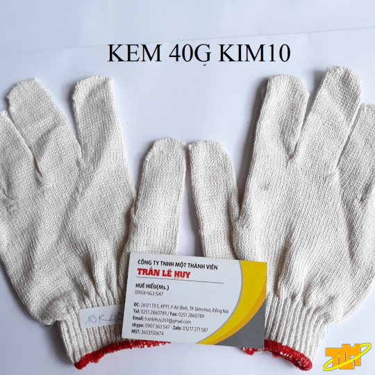 Găng tay len sợi cotton màu kem 40g-60g kim 10