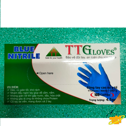 Găng  tay y tế Nitrile  màu xanh size S-M-L