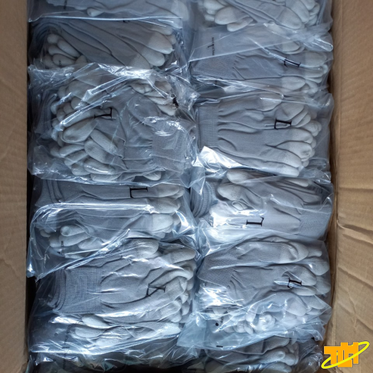 Găng tay sợi Polyester phủ PU đầu ngón màu xám