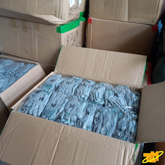 Găng tay sợi Polyester phủ PU lòng bàn xám