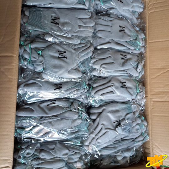 Găng tay sợi Polyester phủ PU lòng bàn xám